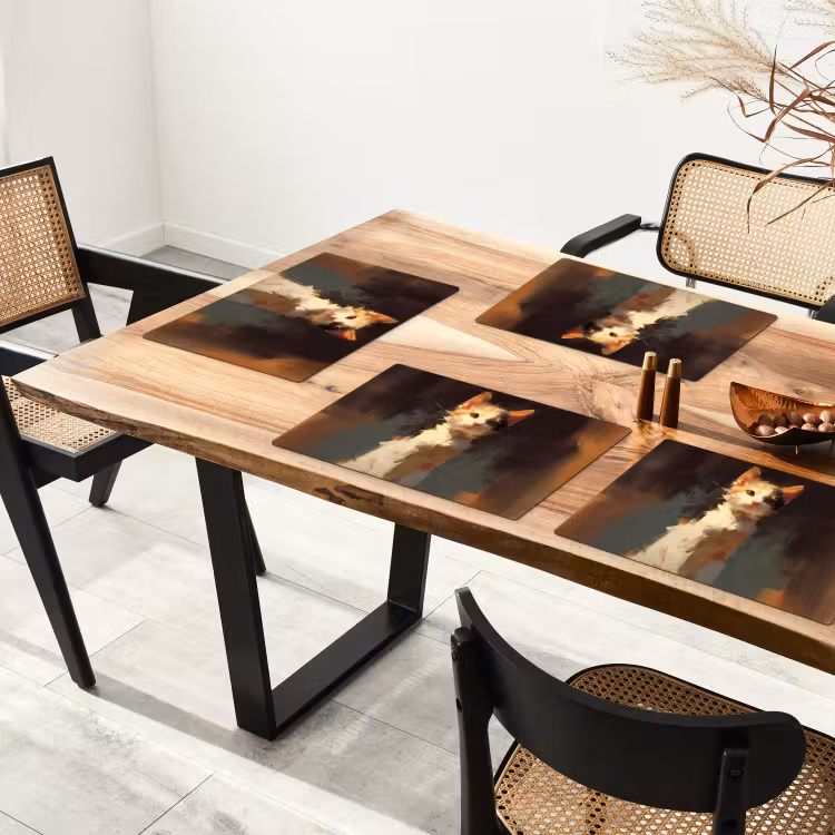 Kat - Geschilderd - Artistiek - Wit Placemat vinyl groot -zzsfeer4_Kitchenyeah-website
