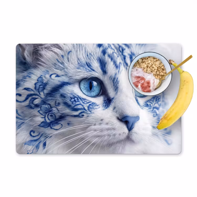 Kat - Patroon - Blauw Placemat vinyl groot -zzzproduct_Kitchenyeah-website