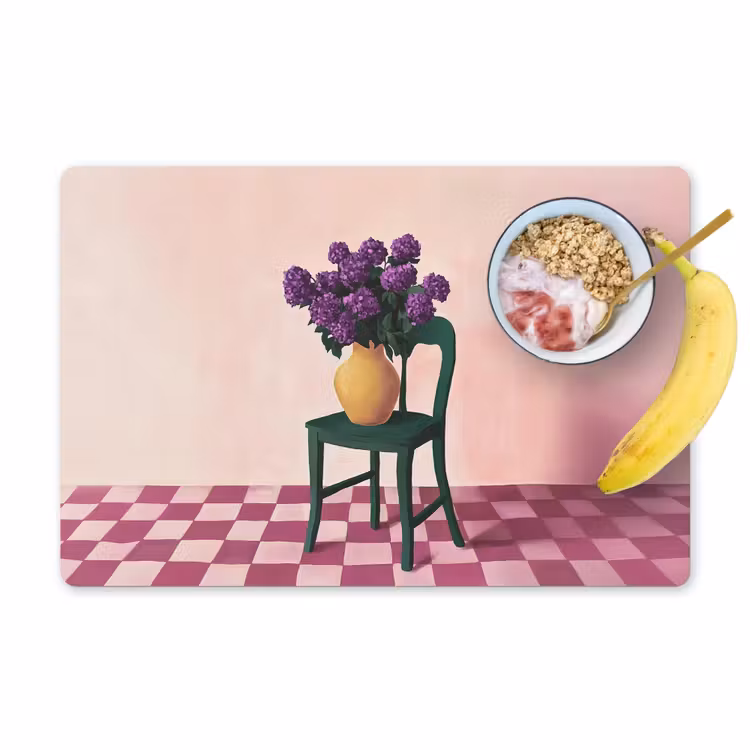 Stoel - Vaas - Bloemen - Geblokt Placemat vinyl groot -zzzproduct_Kitchenyeah-website