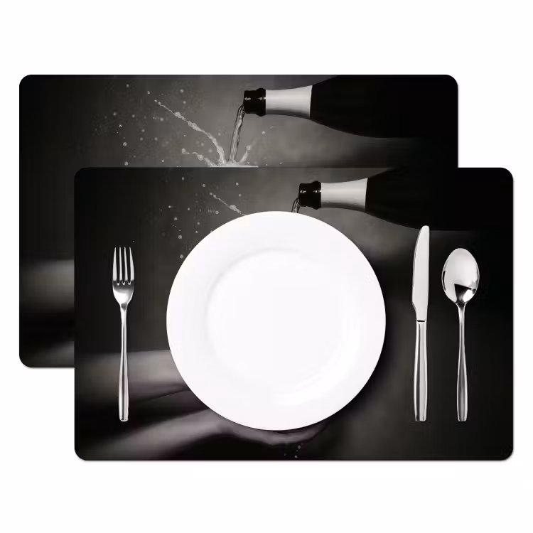 Champagnefles - Glas - Minimalistisch - Spetters Placemat vinyl groot -zzsfeer2_Kitchenyeah-website