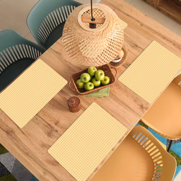 Ruitjes - Grid - Minimalistisch - Geel - Roze Placemat vinyl groot 368 -zzsfeer5_Kitchenyeah-website