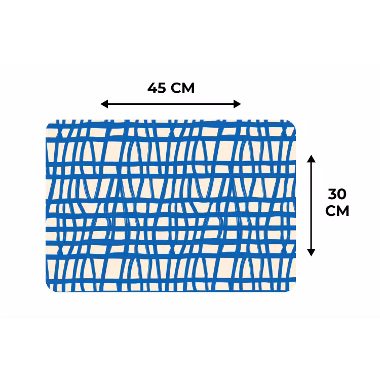 Ruitpatroon - Blauw - Crème Placemat vinyl groot 368 -specs