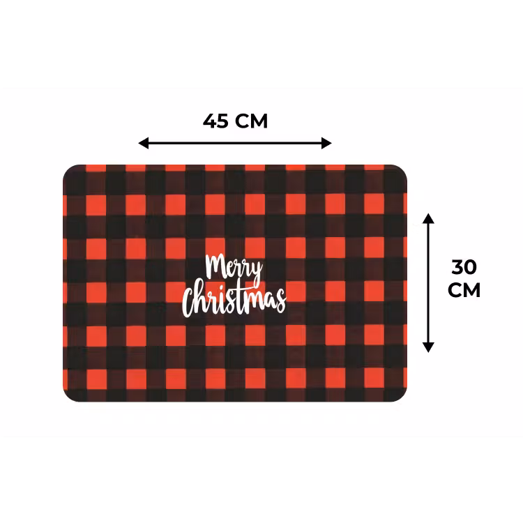 Geruit - Rood - Tekst - Christmas Placemat vinyl groot -specs