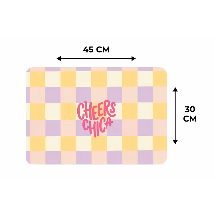 Cheers Chica - Ruitjes - Lila - Geel Placemat vinyl groot -specs