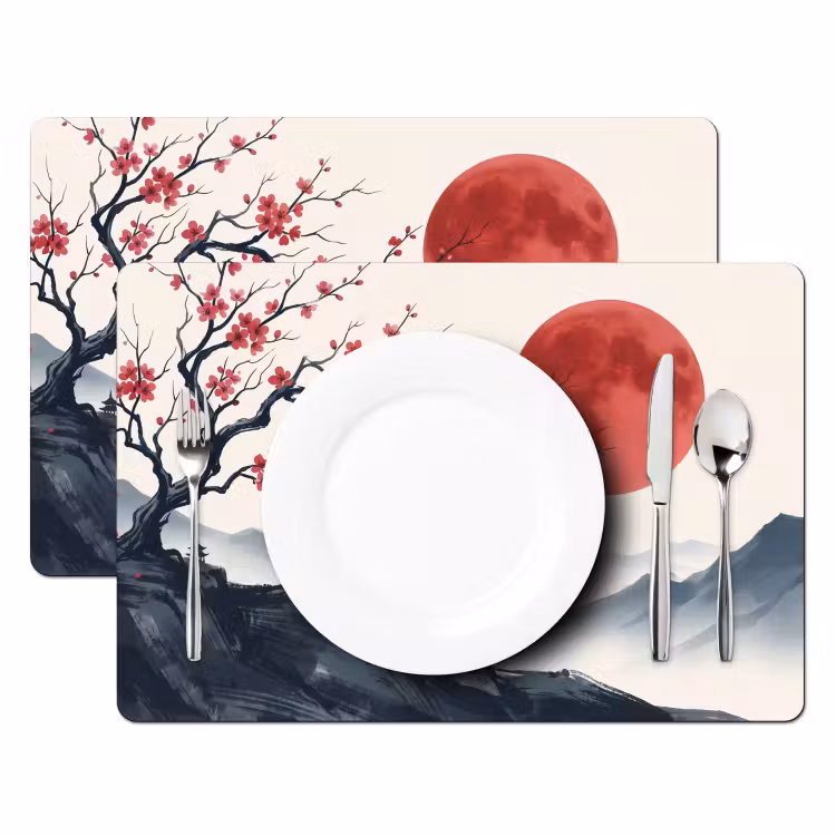 Kersenbloesem - Oosters - Rood Placemat vinyl groot -zzsfeer2_Kitchenyeah-website