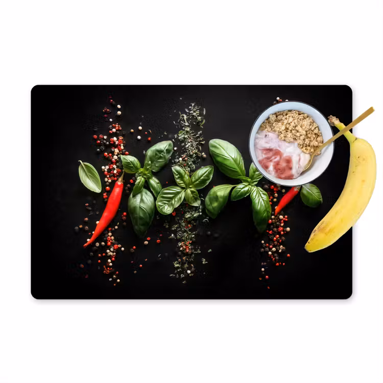 Chilipepers - Basilicum - Blaadjes - Rood Placemat vinyl groot -zzzproduct_Kitchenyeah-website