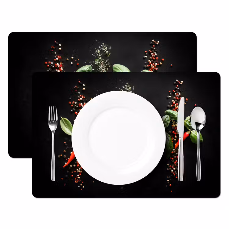 Chilipepers - Basilicum - Blaadjes - Rood Placemat vinyl groot -zzsfeer2_Kitchenyeah-website