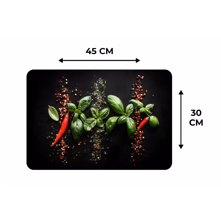 Chilipepers - Basilicum - Blaadjes - Rood Placemat vinyl groot -specs