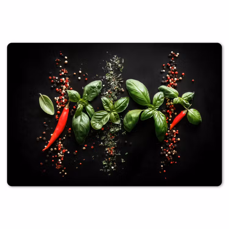 Chilipepers - Basilicum - Blaadjes - Rood Placemat vinyl groot -zzsfeer1_Kitchenyeah-website