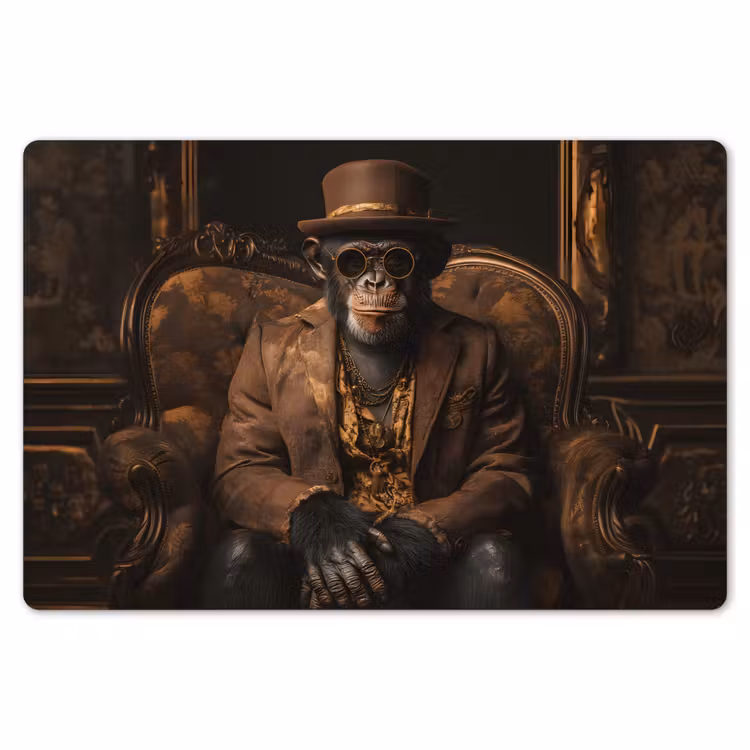 Chimpansee - Stoel - Pak - Bruin Placemat vinyl groot -zzsfeer1_Kitchenyeah-website