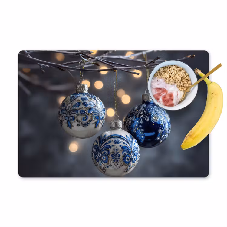 Kerstbal - Versierd - Blauw Placemat vinyl groot -zzzproduct_Kitchenyeah-website