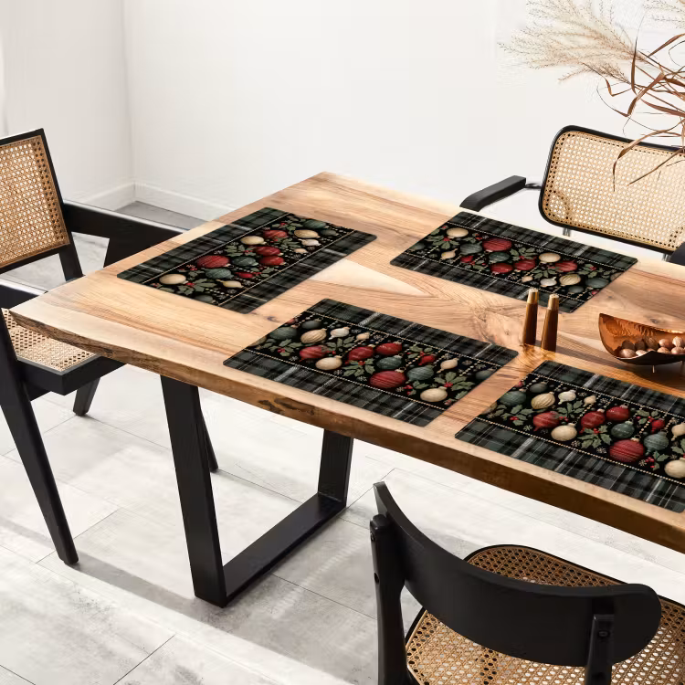 Kerstballen - Rood - Hulsttakken - Patroon Placemat vinyl groot -zzsfeer4_Kitchenyeah-website
