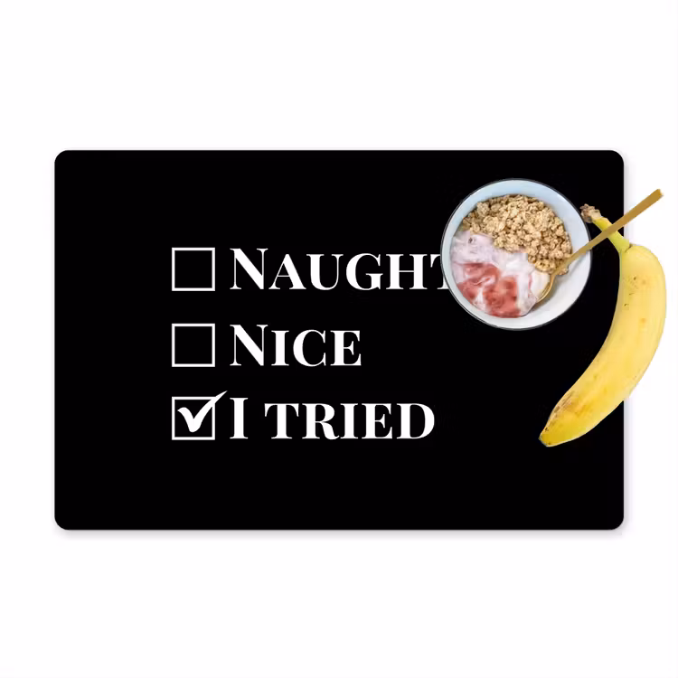 Kerst - Zwart - Wit - Quote - Grappig Placemat vinyl groot -zzzproduct_Kitchenyeah-website