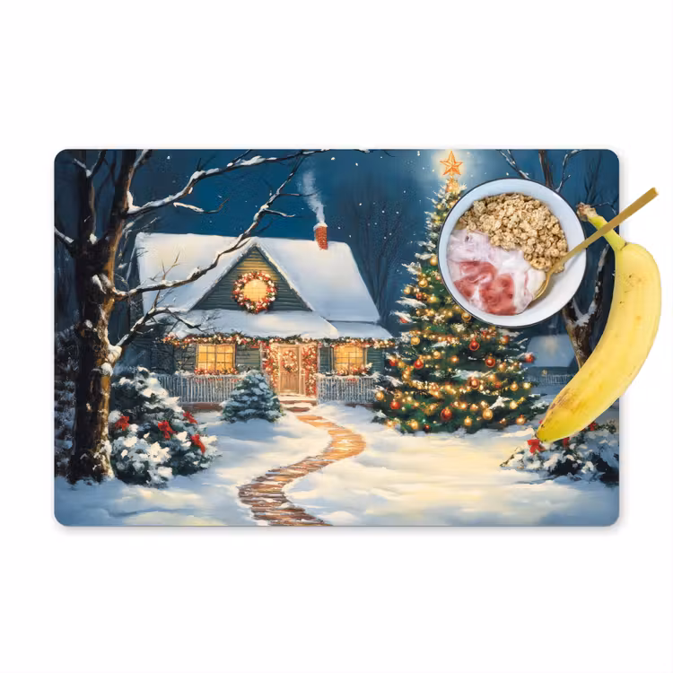 Kerst - Kerstboom - Winter - Huis - Sneeuw Placemat vinyl groot -zzzproduct_Kitchenyeah-website