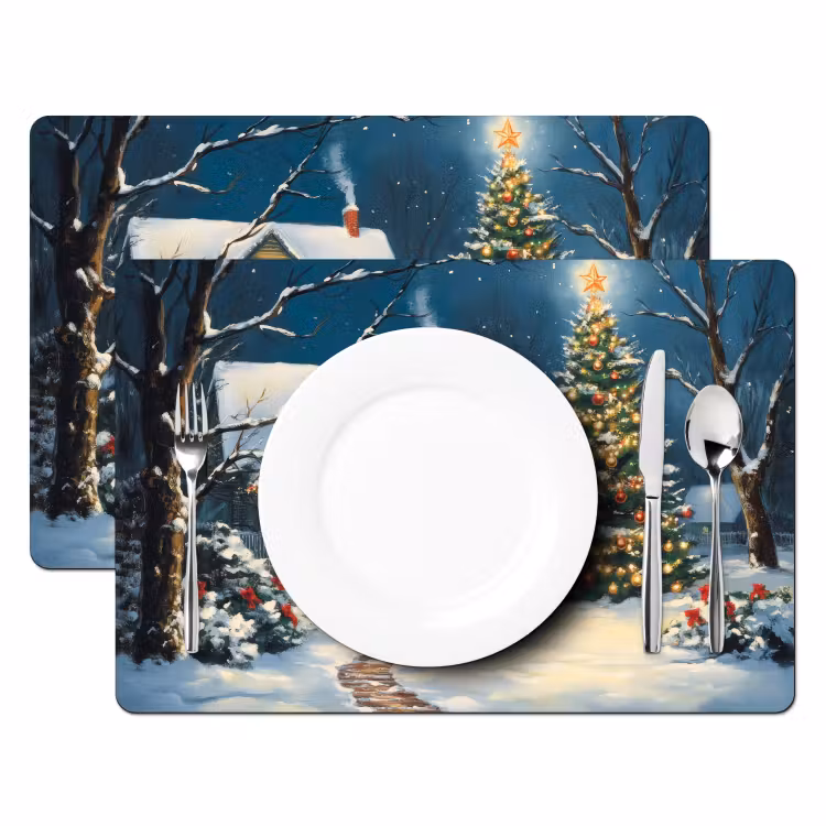 Kerst - Kerstboom - Winter - Huis - Sneeuw Placemat vinyl groot -zzsfeer2_Kitchenyeah-website