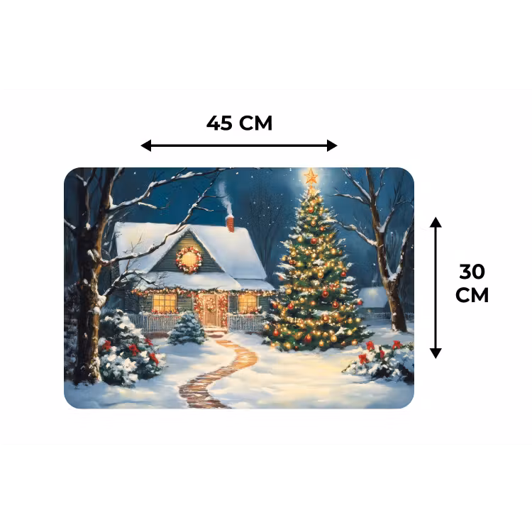 Kerst - Kerstboom - Winter - Huis - Sneeuw Placemat vinyl groot -specs
