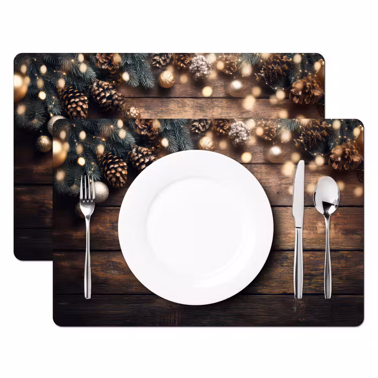 Kerstdecoratie - Houten - Dennenappel - Bruin Placemat vinyl groot -zzsfeer2_Kitchenyeah-website