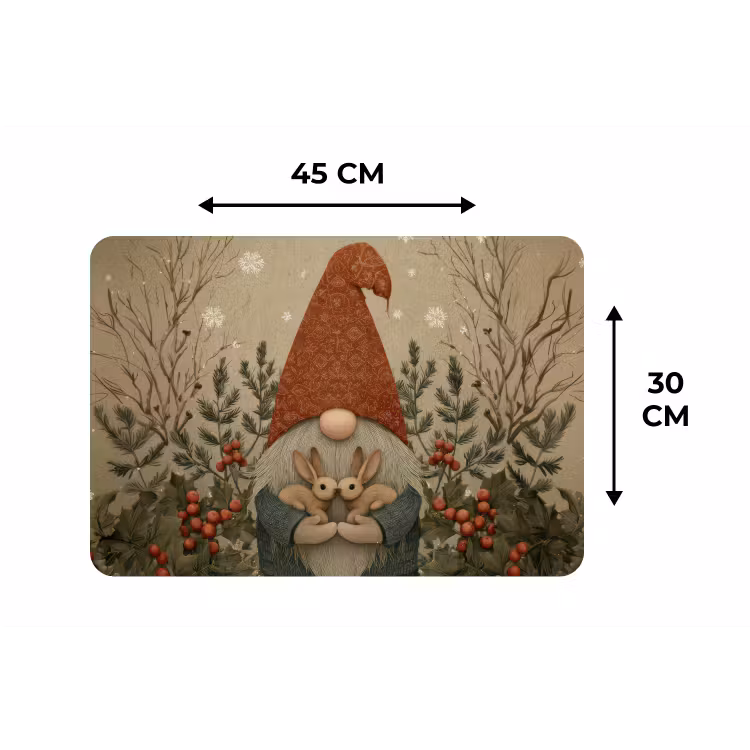 Kerstgnome - Konijntjes - Kleurrijk Placemat vinyl groot -specs
