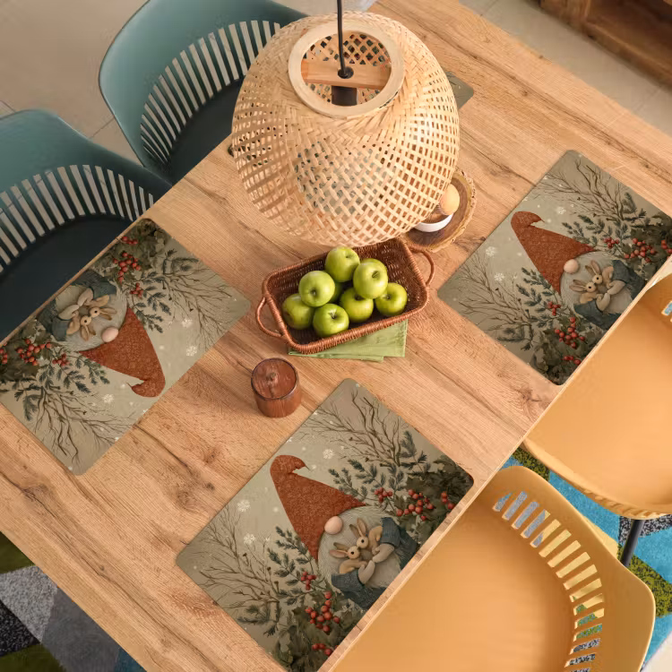 Kerstgnome - Konijntjes - Kleurrijk Placemat vinyl groot -zzsfeer5_Kitchenyeah-website