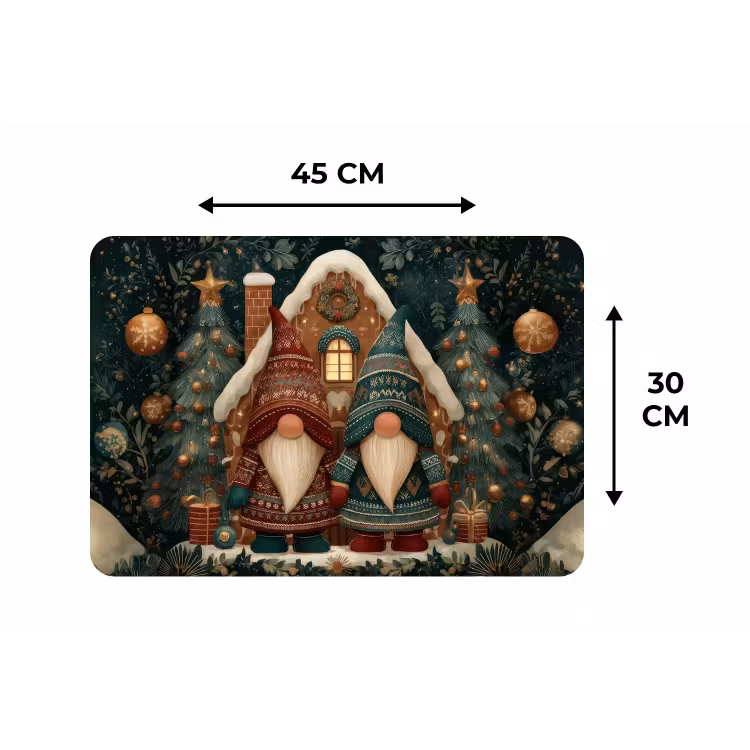 Kerst - Gnomen - Peperkoekhuisje - Rood - Groen Placemat vinyl groot -specs