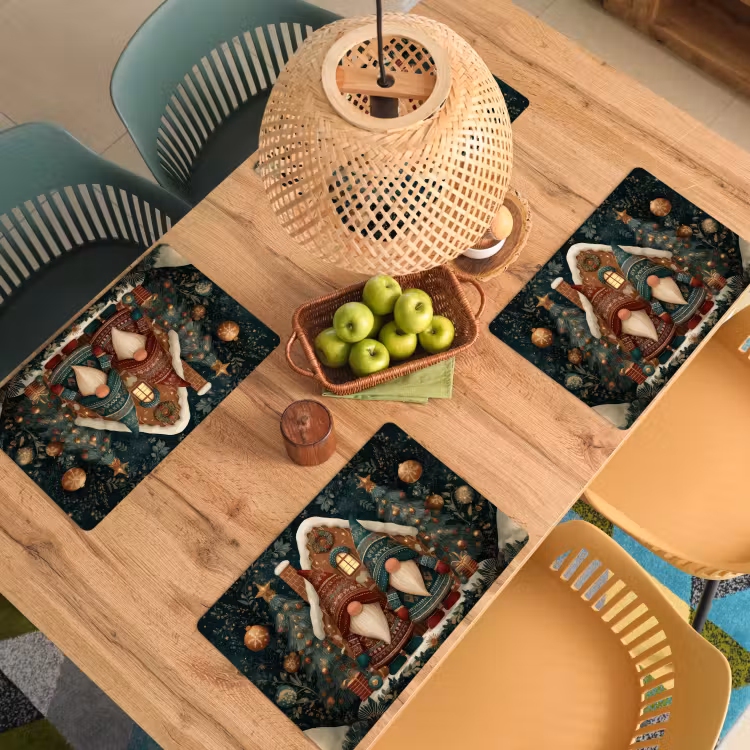 Kerst - Gnomen - Peperkoekhuisje - Rood - Groen Placemat vinyl groot -zzsfeer5_Kitchenyeah-website