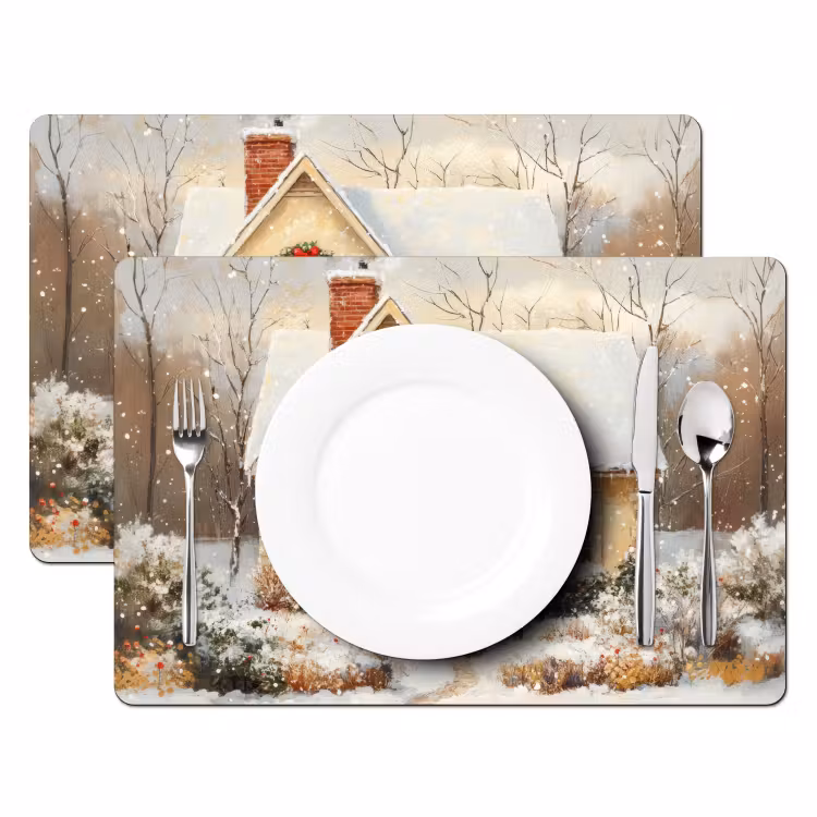 Kerst - Huis - Winter - Sneeuw Placemat vinyl groot -zzsfeer2_Kitchenyeah-website