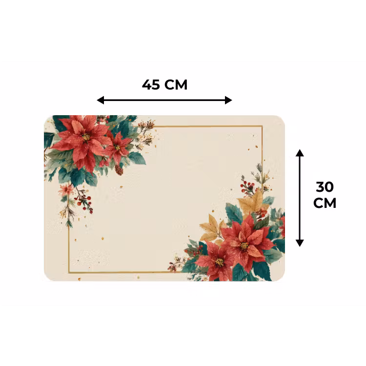 Kerst - Poinsettia - Omlijsting - Kleurrijk Placemat vinyl groot -specs