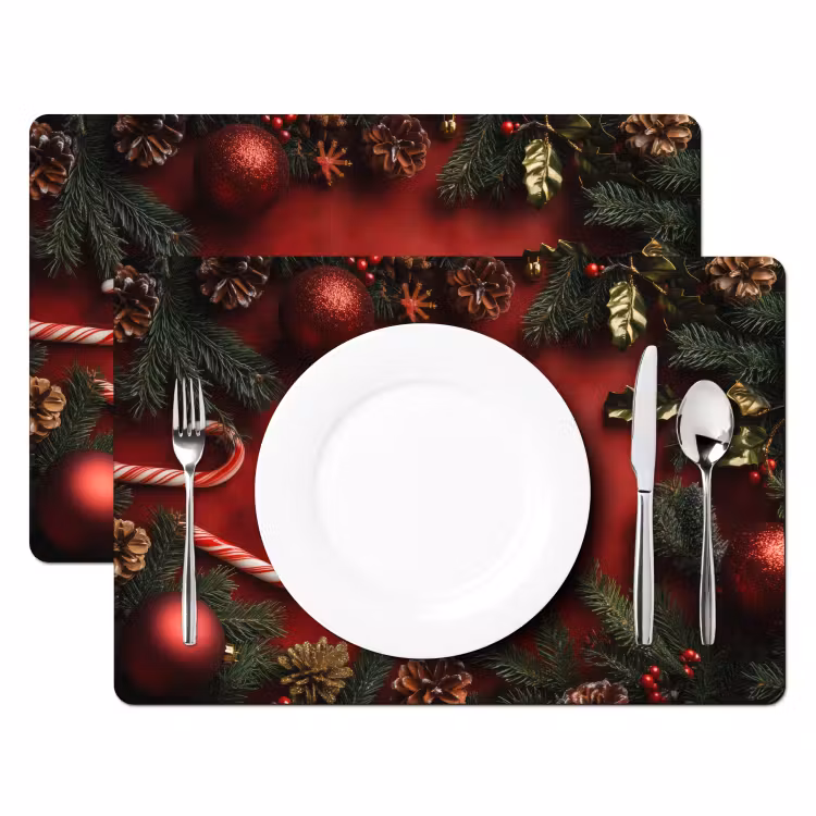 Kerst - Quote - Rood - Kerstballen Placemat vinyl groot -zzsfeer2_Kitchenyeah-website