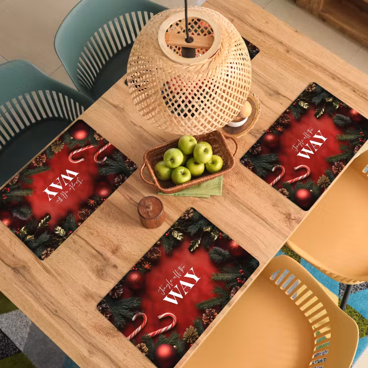 Kerst - Quote - Rood - Kerstballen Placemat vinyl groot -zzsfeer5_Kitchenyeah-website
