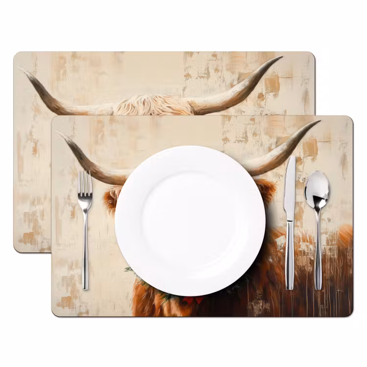 Kerst - Schotse Hooglander - Bruin - Krans Placemat vinyl groot -zzsfeer2_Kitchenyeah-website