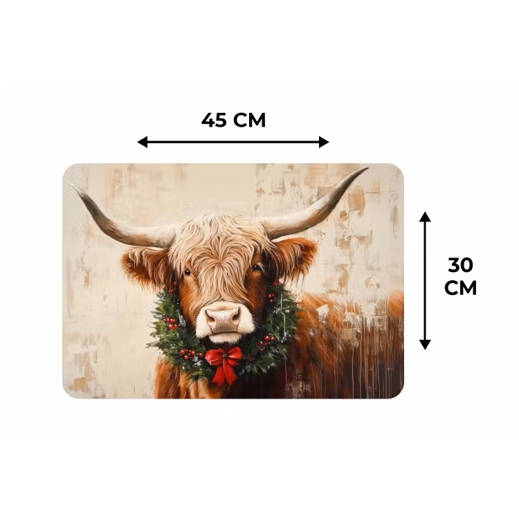 Kerst - Schotse Hooglander - Bruin - Krans Placemat vinyl groot -specs
