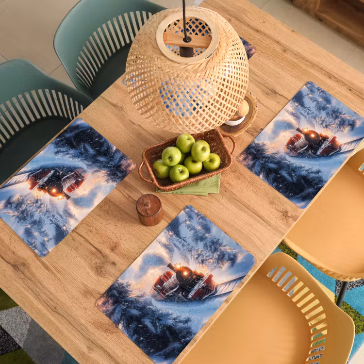 Kersttrein - Sneeuw - Winter - Kerst Placemat vinyl groot -zzsfeer5_Kitchenyeah-website