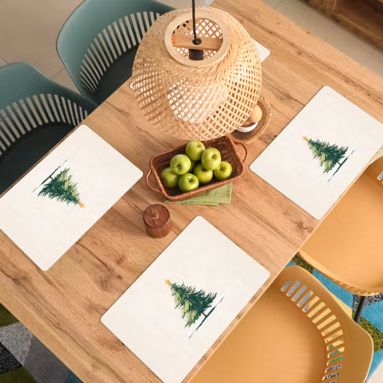 Kerstboom - Illustratie - Ster - Sneeuw Placemat vinyl groot -zzsfeer5_Kitchenyeah-website