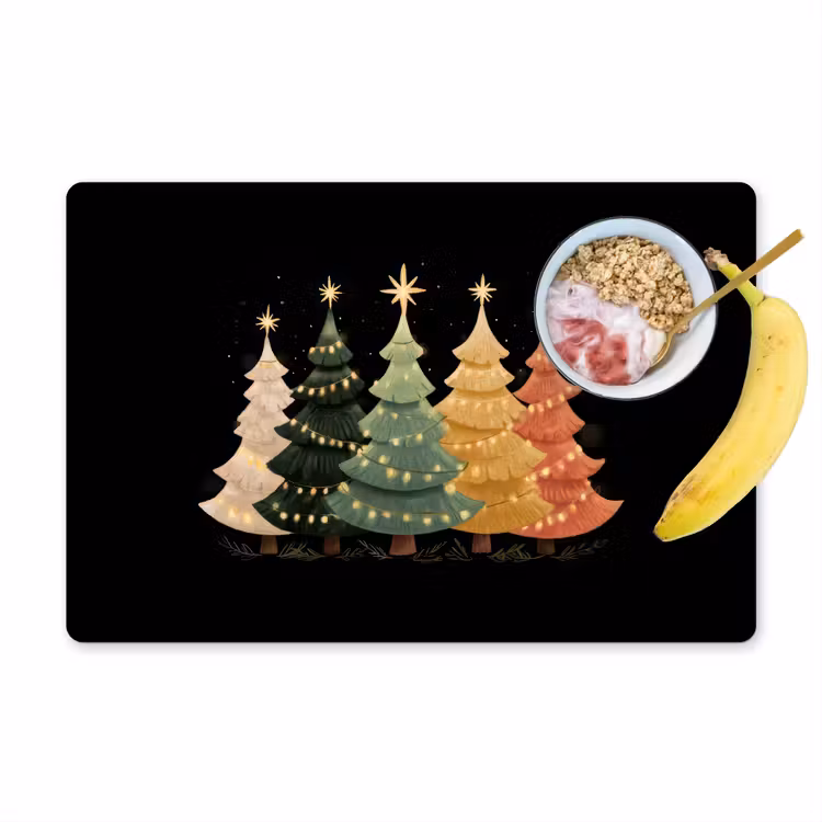 Kerstbomen - Kleurrijk - Lichtjes - Ster Placemat vinyl groot -zzzproduct_Kitchenyeah-website