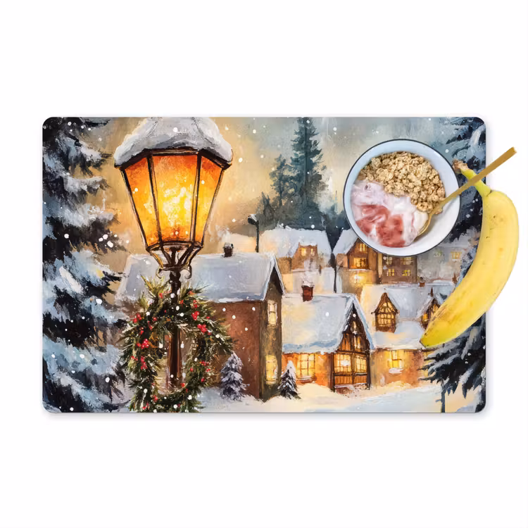 Kerstdorp - Huizen - Sneeuw - Kerst Placemat vinyl groot -zzzproduct_Kitchenyeah-website