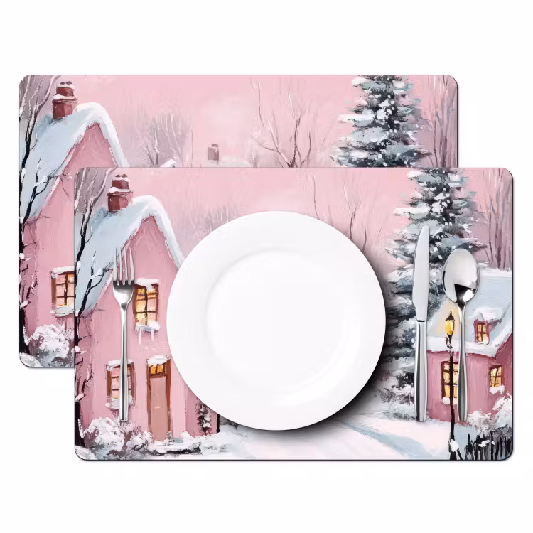 Kerstdorp - Roze - Winter - Sneeuw - Huizen Placemat vinyl groot -zzsfeer2_Kitchenyeah-website