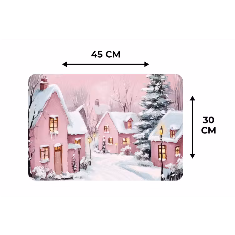 Kerstdorp - Roze - Winter - Sneeuw - Huizen Placemat vinyl groot -specs
