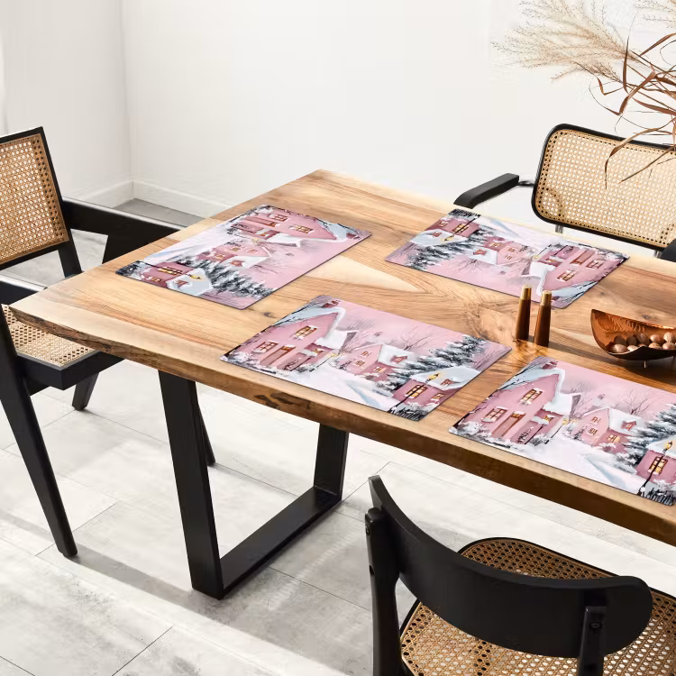 Kerstdorp - Roze - Winter - Sneeuw - Huizen Placemat vinyl groot -zzsfeer4_Kitchenyeah-website