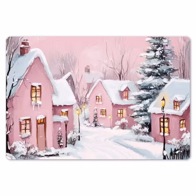 Kerstdorp - Roze - Winter - Sneeuw - Huizen Placemat vinyl groot -zzsfeer1_Kitchenyeah-website