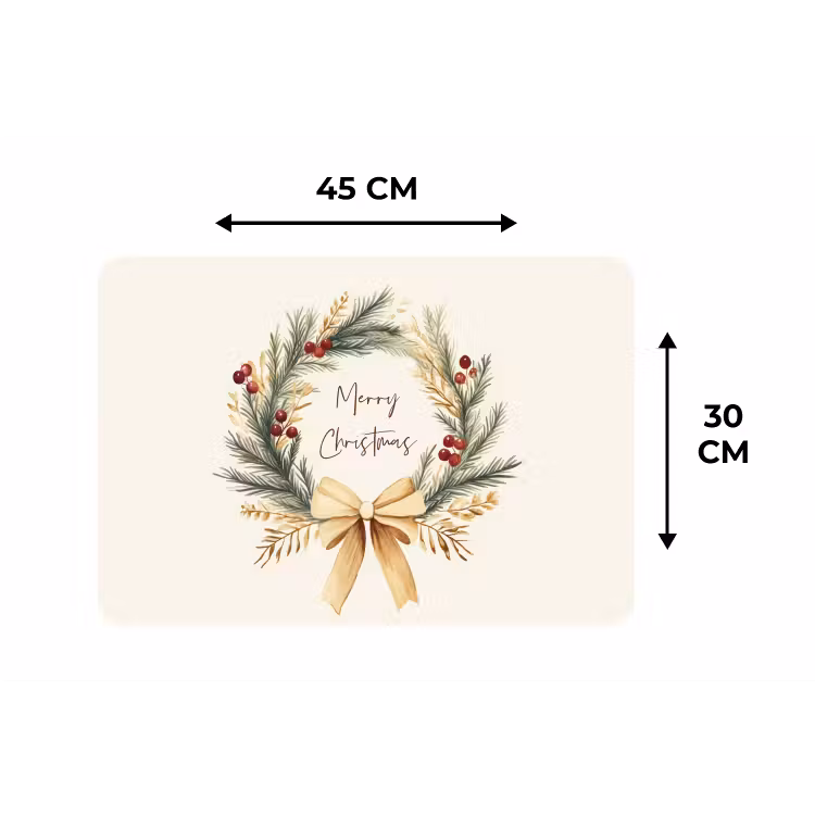 Kerstkrans - Kerst - Goud - Beige Placemat vinyl groot -specs