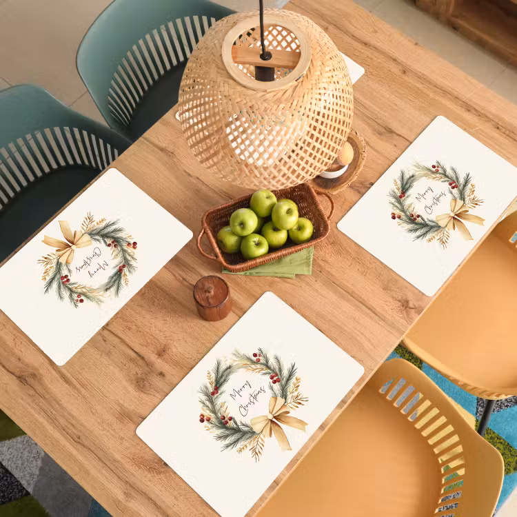 Kerstkrans - Kerst - Goud - Beige Placemat vinyl groot -zzsfeer5_Kitchenyeah-website