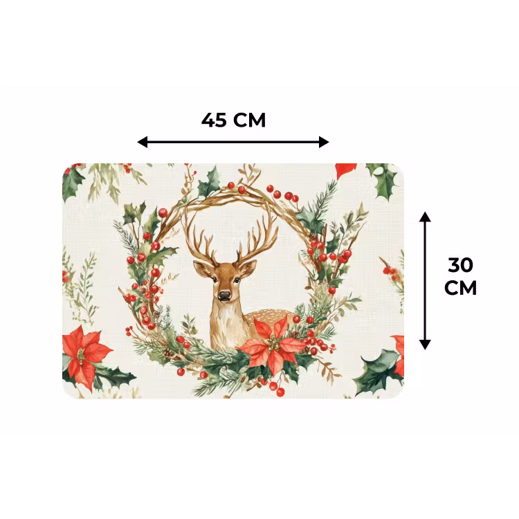 Kerstkrans - Hert - Hulst - Rood Placemat vinyl groot -specs