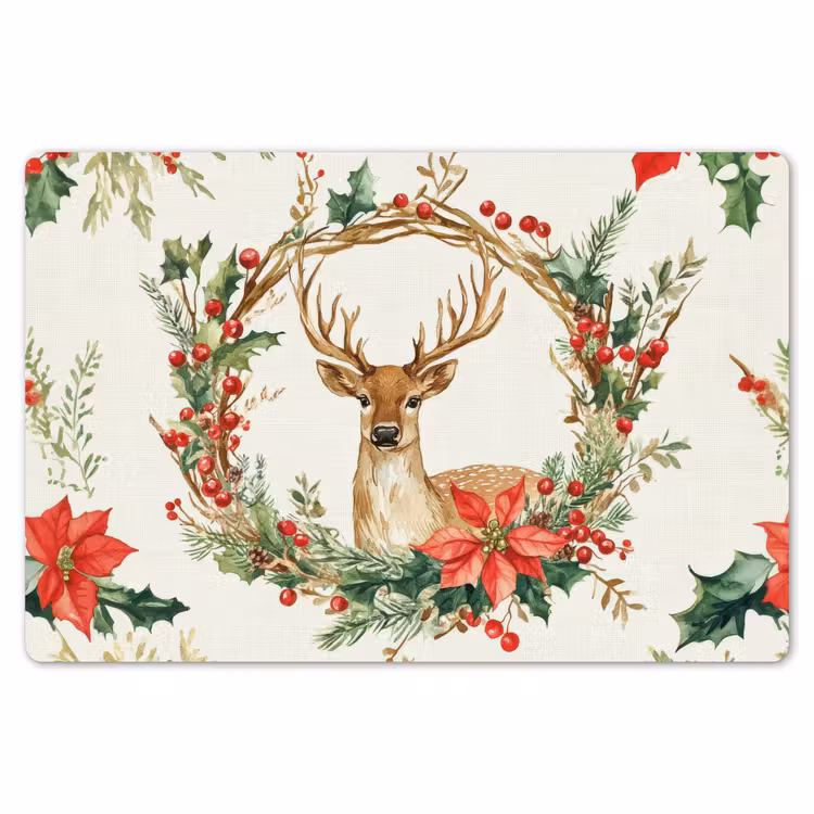 Kerstkrans - Hert - Hulst - Rood Placemat vinyl groot -zzsfeer1_Kitchenyeah-website