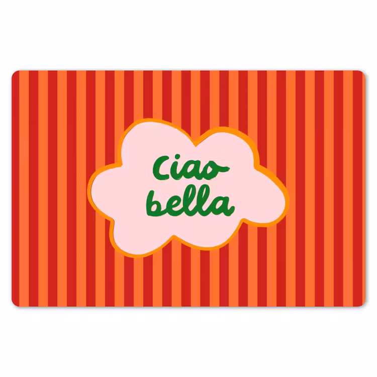 Ciao bella - Tekstwolk - Strepen - Oranje Placemat vinyl groot -zzsfeer1_Kitchenyeah-website