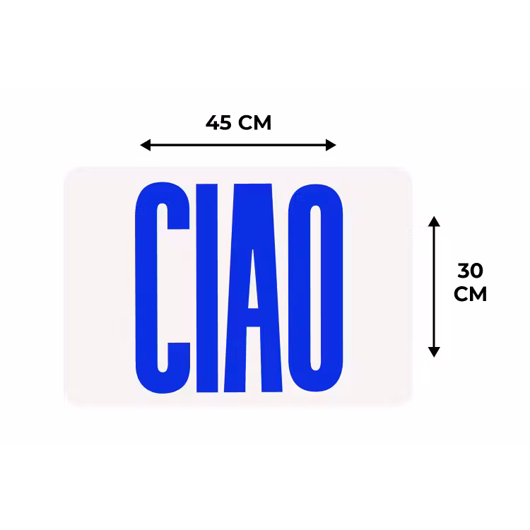 Ciao - Hoofdletters - Blauw - Minimalistisch Placemat vinyl groot -specs