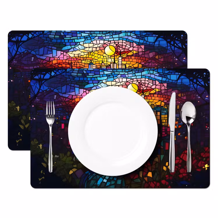 Stad - Maan - Mozaïek - Kleurrijk Placemat vinyl groot -zzsfeer2_Kitchenyeah-website