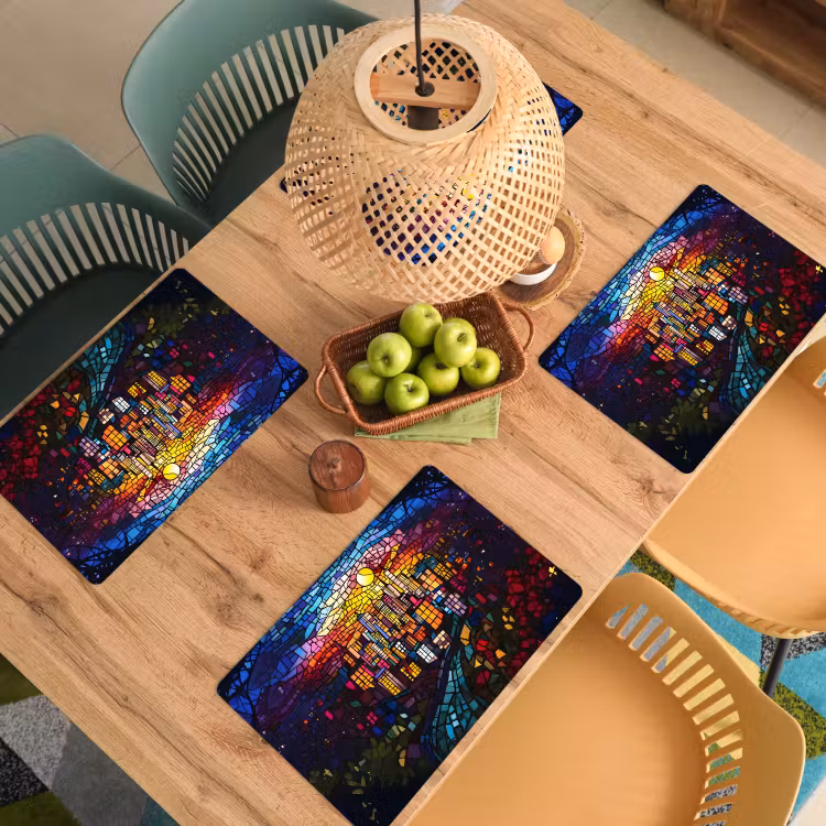 Stad - Maan - Mozaïek - Kleurrijk Placemat vinyl groot -zzsfeer5_Kitchenyeah-website