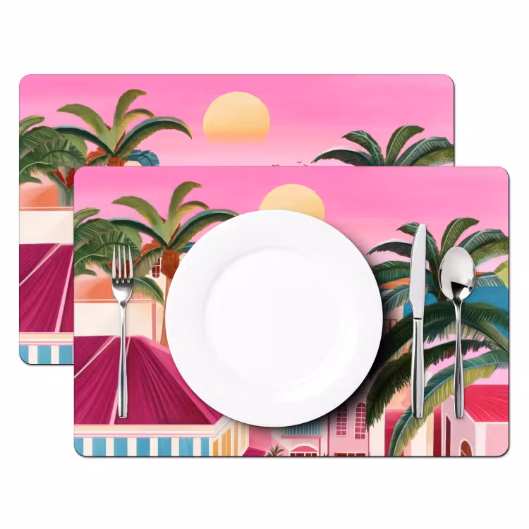Stad - Roze - Palmbomen Placemat vinyl groot -zzsfeer2_Kitchenyeah-website