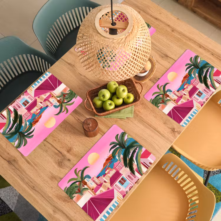Stad - Roze - Palmbomen Placemat vinyl groot -zzsfeer5_Kitchenyeah-website