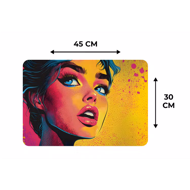 Close-up - Vrouwengezicht - Stippen - Geel Placemat vinyl groot -specs